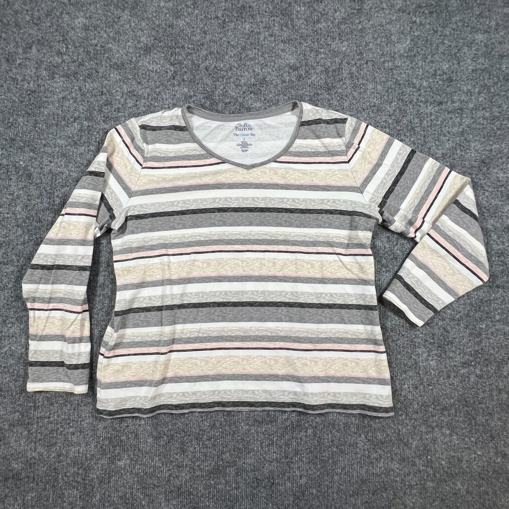 Croft & Barrow The Classic Tee Shirt Womens Large Multi Striped V Neck Cotton